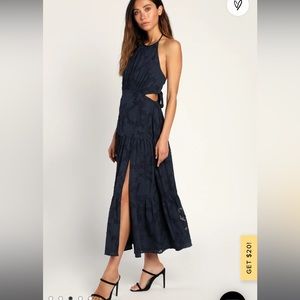 Lulus Romantic Mystique Navy Blue Dress